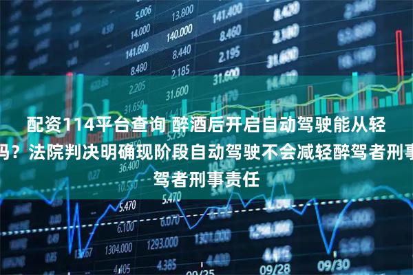 配资114平台查询 醉酒后开启自动驾驶能从轻处罚吗？法院判决明确现阶段自动驾驶不会减轻醉驾者刑事责任